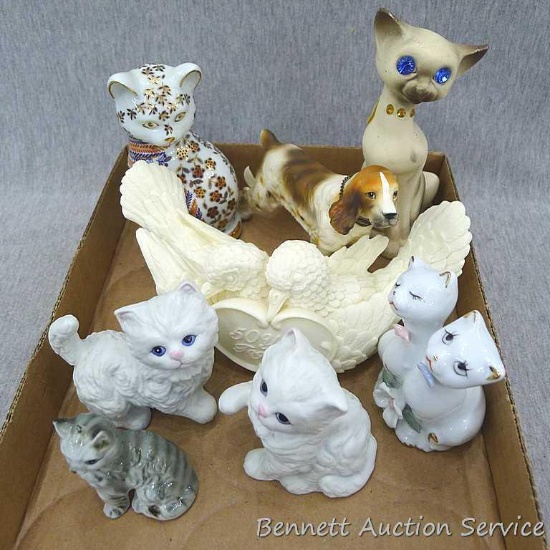 Unique painted cat made in Japan, Siamese with sparkly eyes also made in Japan, Spaniel figurine,