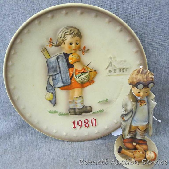 Hummel 1980 Tenth Annual Plate and a Hummel Doctor figurine. Plate marked Goebel W. Germany. About
