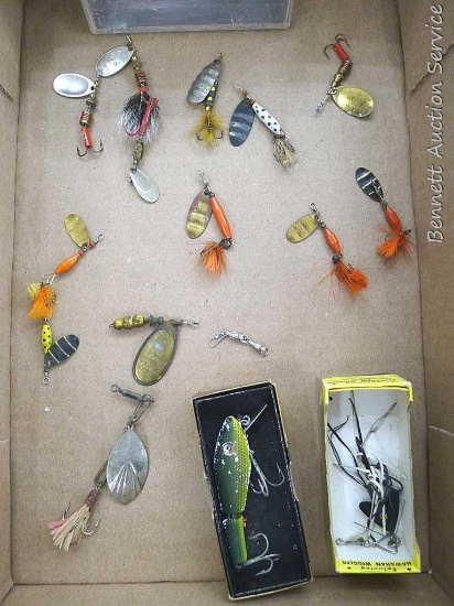 Abu Spinnapen Reflex lures, Spinning Hawaiian Wiggler lure with box, 15 M L&S Mira-Lure with box