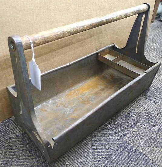 Cute Craftsman Carryall tote box is about 20" x 9" x 12" high.
