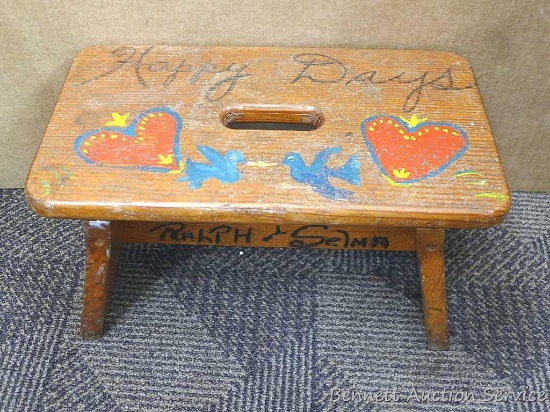 Happy Days step stool about 13" x 7" x 7".