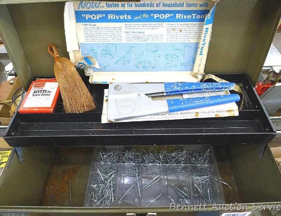 Versatile Pop rivets tool model PRG410 and assorted rivets in Park lockable tool box model 180. Tool