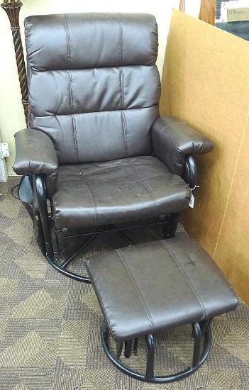 Nice rocking and swiveling chair can also recline and comes with matching footstool. Both look to be