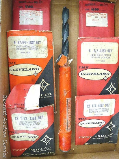 Cleveland twist drill bits up to 21/32", also incl. 9/32", 27/64", 7/16", 1/4", and 1/2" . Packs