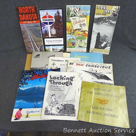 1959 Montana highway map, 1959 North Dakota highway map, 50 state flags pamphlet, Locking Through
