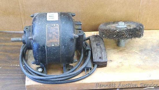 GE 1/6 hp motor comes with 6" x 1" wire wheel. Motor runs, smells like brushes.