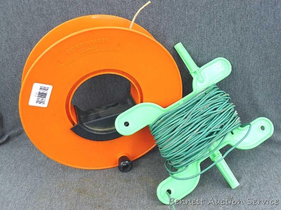 Heavy copper wire, a Cordreel, and another reel with wire.