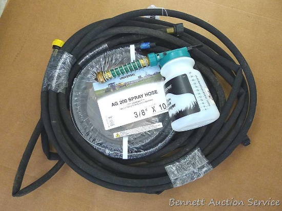 3/8" Ag 200 spray hose, garden hose, and a spray bottle. Larger coil of hose about 17" x 20".
