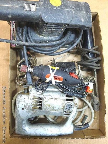 Black & Decker finishing sander, soldering iron, rotary tool, jig saw, more. All run, pad of sander