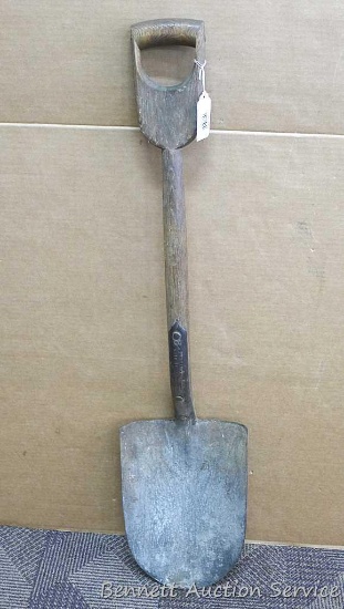 Havens No. 2 cast steel shovel, head is tight. About 38" long, tip of shovel is a little bent.