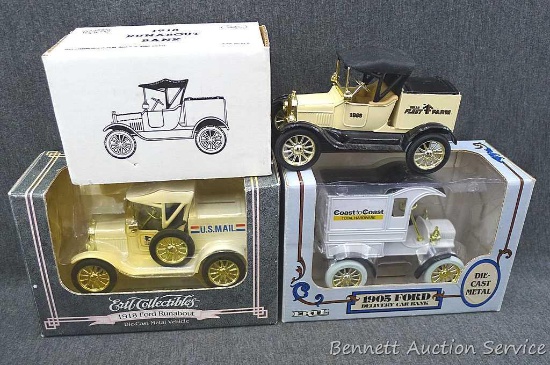 Three Ertl coin banks include two 1918 Ford Model T Runabouts, and a 1905 Ford's First Delivery car.