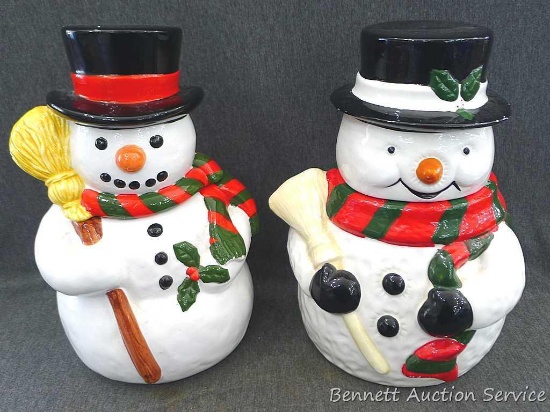 Oggi Funtime and FWC Frosty the Snowman cookie jars. Taller about 12". Chips noted on inside of rim