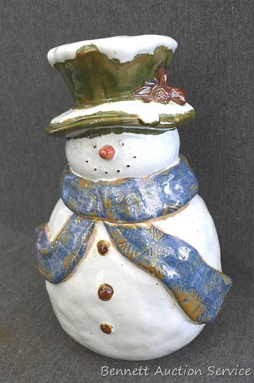 St. Nicholas Square Forest Friends snowman cookie jar is about 12" tall. Looks to be in good shape.