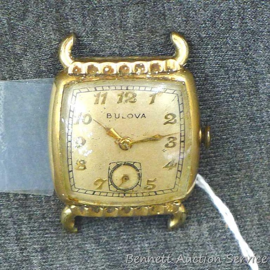 Bulova 15 jewel wristwatch has a 10K RGP bezel. Sets and winds then runs/stops. Back inscribed From