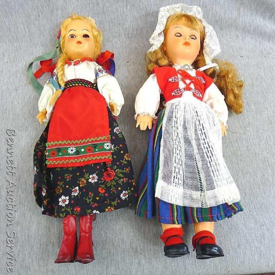 Two vintage Czechoslovakian dolls, both about 12" tall and in good condition. Left eye of older one