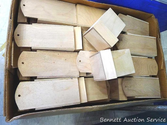 Box of over 50 wood match boxes and measure approx.. 7" x 3-1/2" x 3". Boxes are blank and ready for