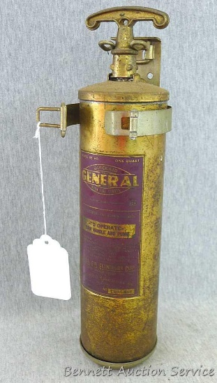 No shipping! Antique brass General one qrt. fire extinguisher model 85 HD . Extinguisher measures