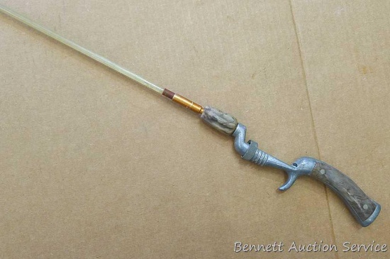 Vintage Waltco Glasscaster pistol grip fishing rod. Eyes look good, measures about 5' long. Handle