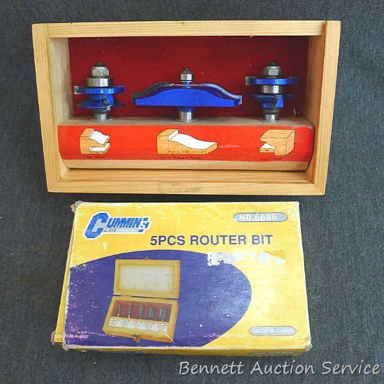 Cabinet makers router or shaper bit set for cabinet doors have carbide edges, ball bearing guides,