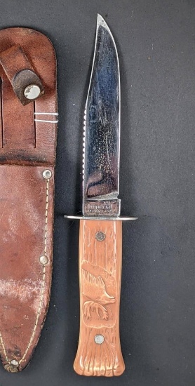 Imperial Prov, R.I. U.S.A sheath knife. Measures 9'' overall. The handle and blade are both tight.
