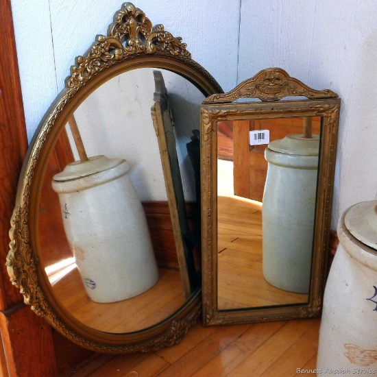 Two beautiful framed circular mirror and rectangle mirror in good condition. Largest measures 39''