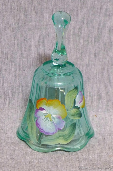 Beautiful glass bell hand painted by Fenton USA. Bell is marked C Hall on the inside. Bell is in