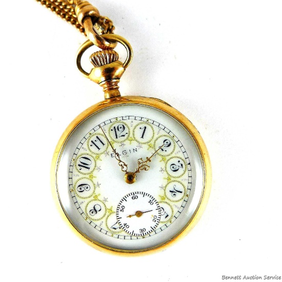 Elgin ladies pendant or pocket watch with second dial sets, winds and runs. 15 jewel movement is