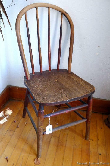 Charming wooden chair is 33" overall.  Good as is or refurbished.