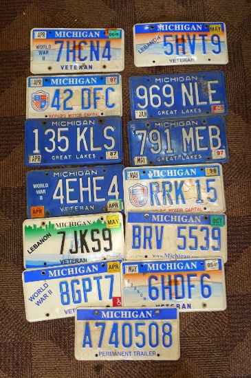 Michigan license plates dating back to 1986. Would make a neat project. Measure about 12" x 6. Get