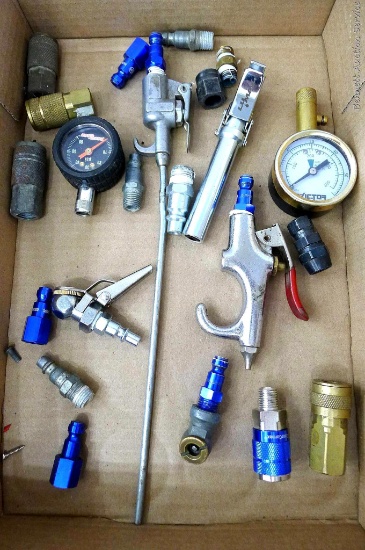 Victor air pressure gauge, AccuGauge psi gauge and air hose nozzles and fittings.