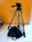 MX 2000 camera tripod, includes leveling guide and carrying case; measures 25