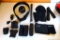 NRA hearing protection muffs; Bianchi belt sheath or cases; nylon Bianchi belt; Oakley CarbonX face