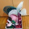 Little girl's dress up lot includes butterfly wings, beads, bunny ear and reindeer headbands, masks,