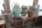 Ceramic, terracotta and 2 cute metal watering can planters, hand trimmers and a claw; largest pot