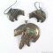 Bear pendant and matching earrings with turquois on each piece; posts stamped 925 and pendant