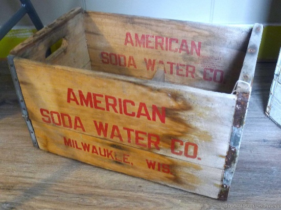 American Soda Water of Milwaukee, Wis. crate has original reinforced corners and measures 18" x 12"