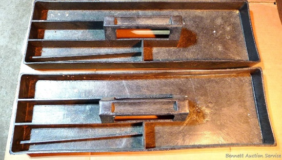 Two 8" x 25" hard plastic tool trays.