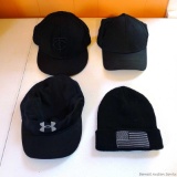 Under Armour Coldblack golf cap, size M/L; Pugs stocking cap: Under Amour black cap, size M/L; New