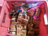 Rubber stamps and various sizes and kinds of ribbon. This is located in the basement, please bring