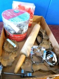 Wooden rolling pin and Wilton cookie cutter sets including holiday and the alphabet and other