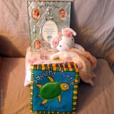 Robeez 6-12 month baby shoes, soft cozy blanket with woodland animals, small bunny/blanket, First