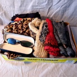 Mukluks gloves, Columbia flannel fleece scarf, fun hedgehog mittens, leopard print hat, gloves,