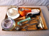 Pampered Chef, Tupperware and other cooking utensils including juicer, cookie dough scoops,