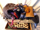 Tote bags, purses, hats including a Mossy Oak, scarves and sun glasses; largest purse measures 8