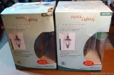 Two new in package Patriot Lighting outdoor pendant lights. Box notes dimensions 