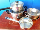Stainless steel cookware including Philippe Richard 18/10 stainless steel sauce pan, Revere Ware 7