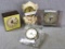 Elgin alarm clock, Westclox USA clock, Minxie footed clock with face marked Made in Germany, other.