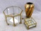 Neat tri-colored metal vase, and two glass jewelry boxes up to 5-1/2