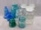 Blue Ball jars, other Ball jars, cookie jars, and other colored glass. Jars are in good shape,