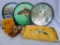 Three vintage metal wildlife trays by James L. Artig, wooden coasters, bear candle holder, other